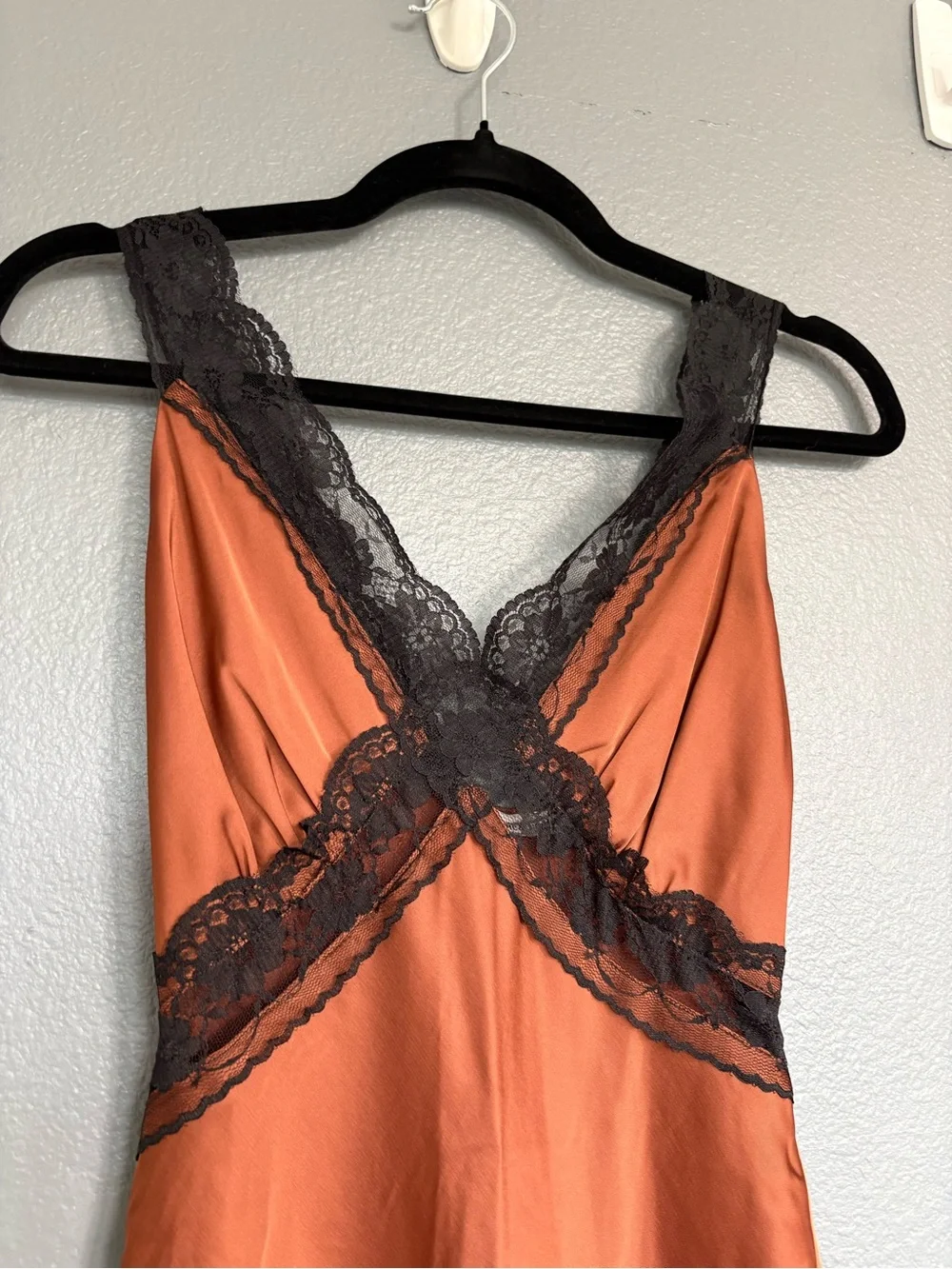 Abercrombie & Fitch XXSP Rust Satin Lace Trim Maxi Slip Dress Y2K
